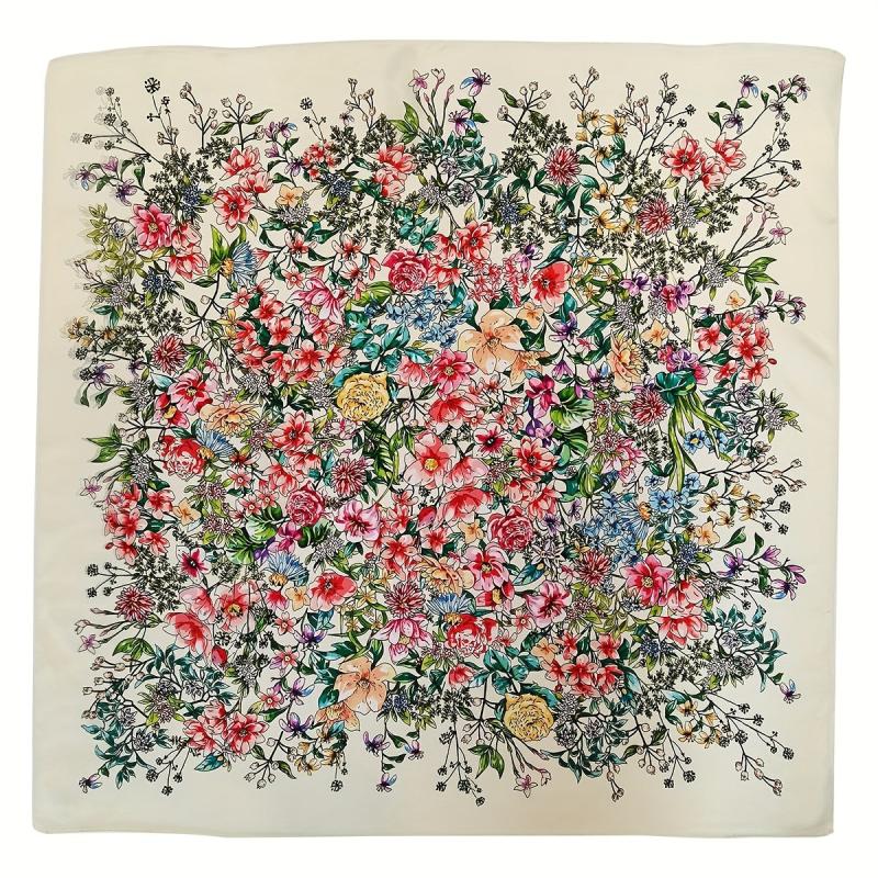 Vintage Flower Print Silk Scarf Classic Bandana Women Headscarf