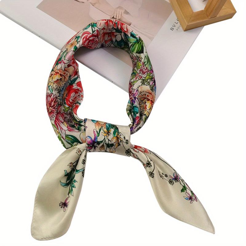 Vintage Flower Print Silk Scarf Classic Bandana Women Headscarf