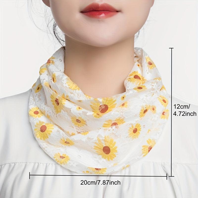 Lace Floral Print Scarf Gauze Neck Gaiter Veil Sunscreen Face Covering