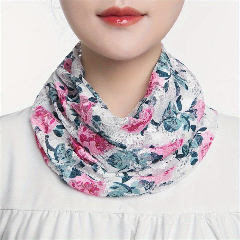 Lace Floral Print Scarf Gauze Neck Gaiter Veil Sunscreen Face Covering