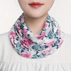 Lace Floral Print Scarf Gauze Neck Gaiter Veil Sunscreen Face Covering