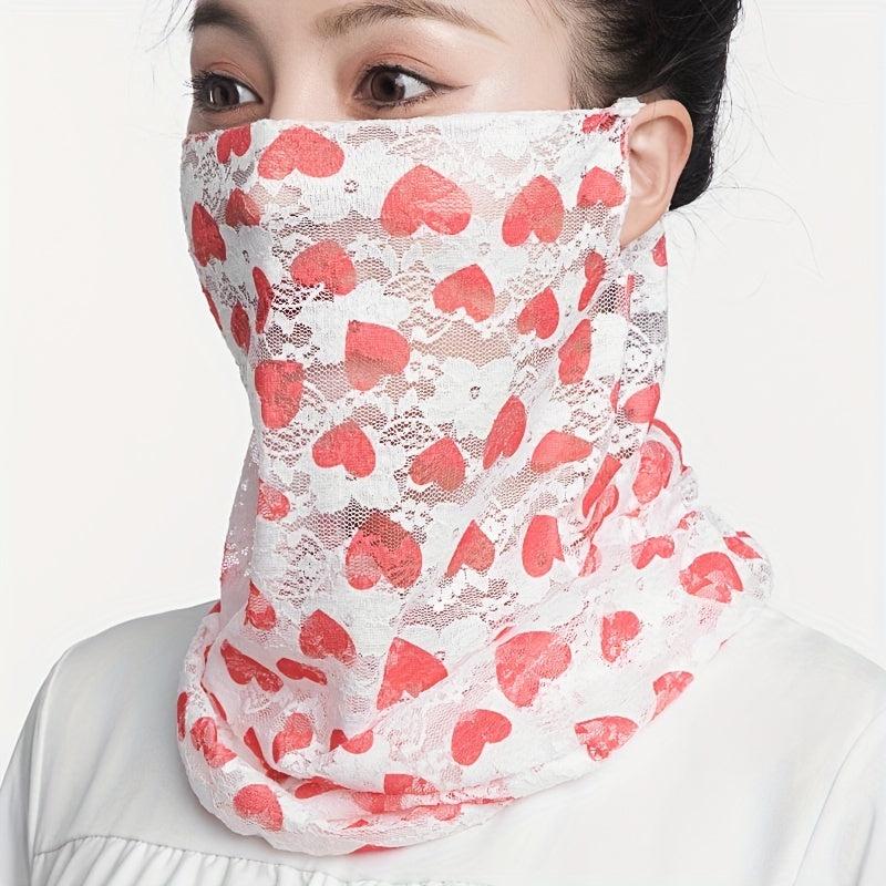 Lace Floral Print Scarf Gauze Neck Gaiter Veil Sunscreen Face Covering