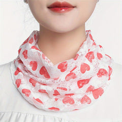 Lace Floral Print Scarf Gauze Neck Gaiter Veil Sunscreen Face Covering