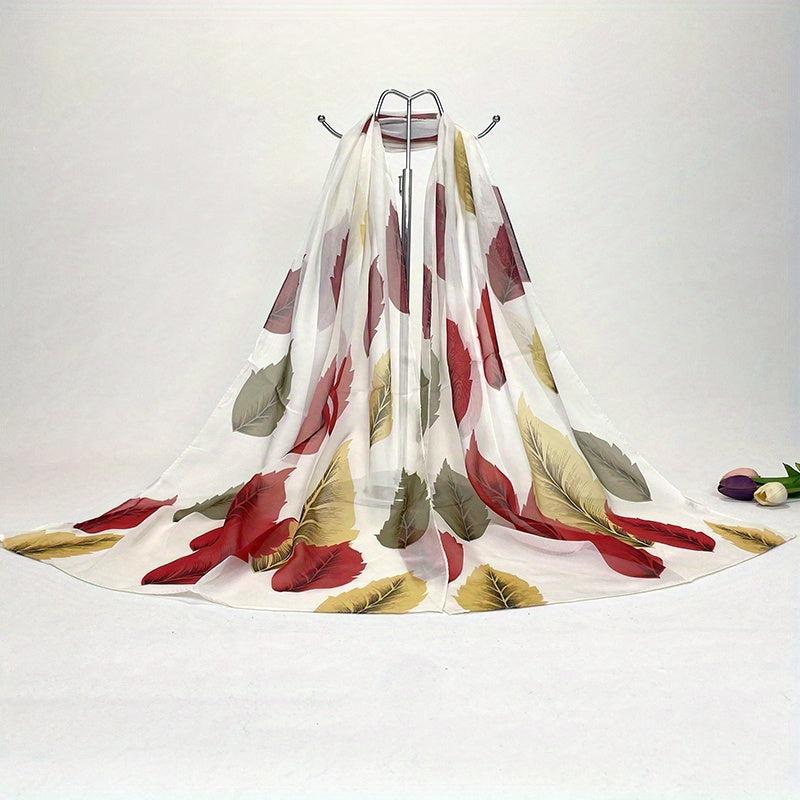 Leaf Pattern Chiffon Shawl Scarf Wrap Head Wrap For Travel Summer Beach