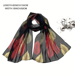 Leaf Pattern Chiffon Shawl Scarf Wrap Head Wrap For Travel Summer Beach