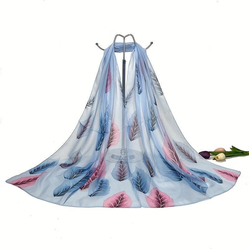Leaf Pattern Chiffon Shawl Scarf Wrap Head Wrap For Travel Summer Beach