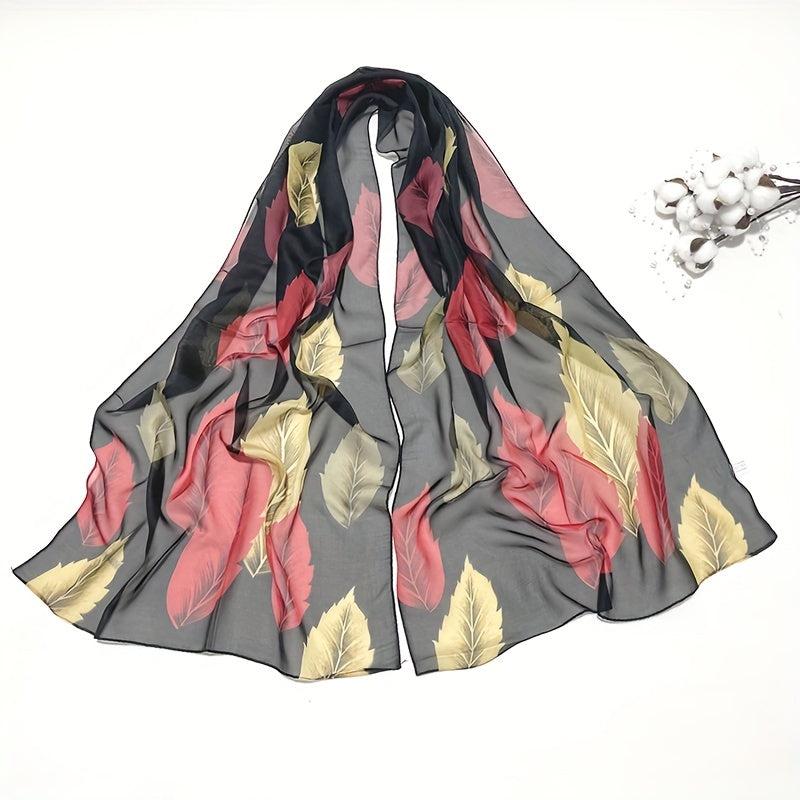 Leaf Pattern Chiffon Shawl Scarf Wrap Head Wrap For Travel Summer Beach
