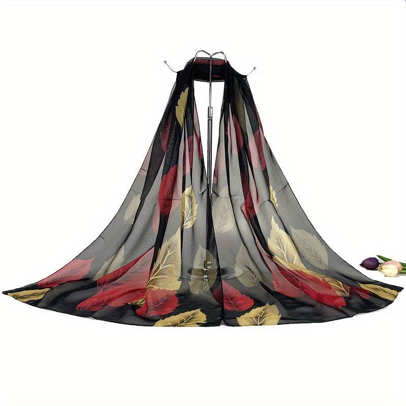 Leaf Pattern Chiffon Shawl Scarf Wrap Head Wrap For Travel Summer Beach