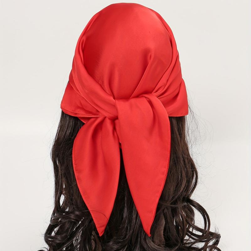 Red Satin Bandana Square Scarf Neckerchief Head Wrap Hair Accessory