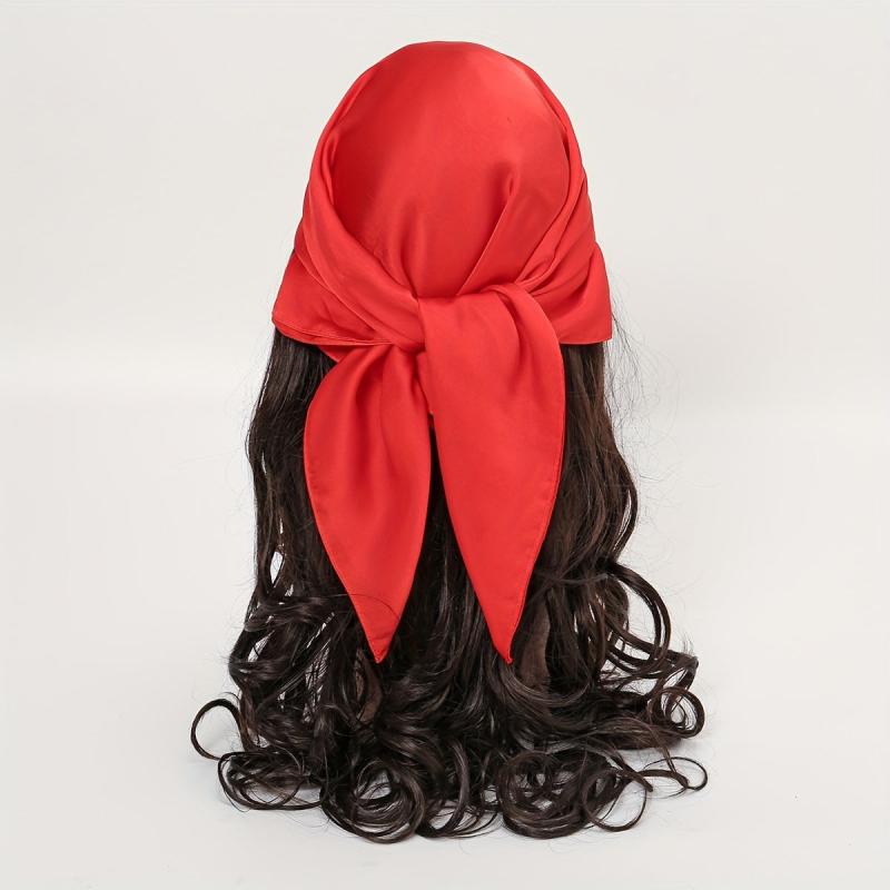 Red Satin Bandana Square Scarf Neckerchief Head Wrap Hair Accessory