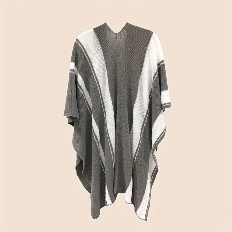 Double Colors Knitted Shawl Warm Windproof Cardigan Casual Outdoor Shawl