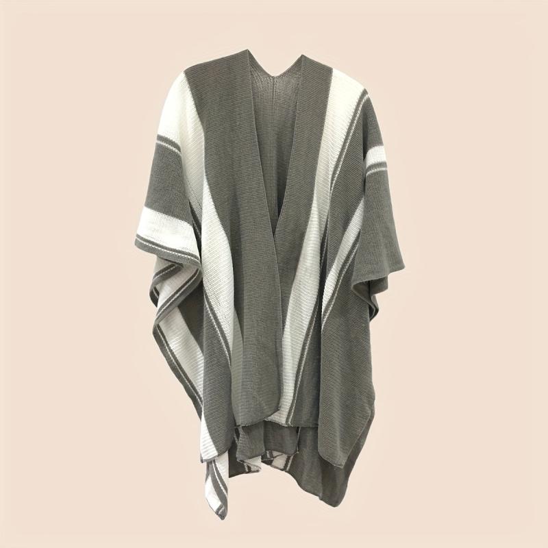Double Colors Knitted Shawl Warm Windproof Cardigan Casual Outdoor Shawl