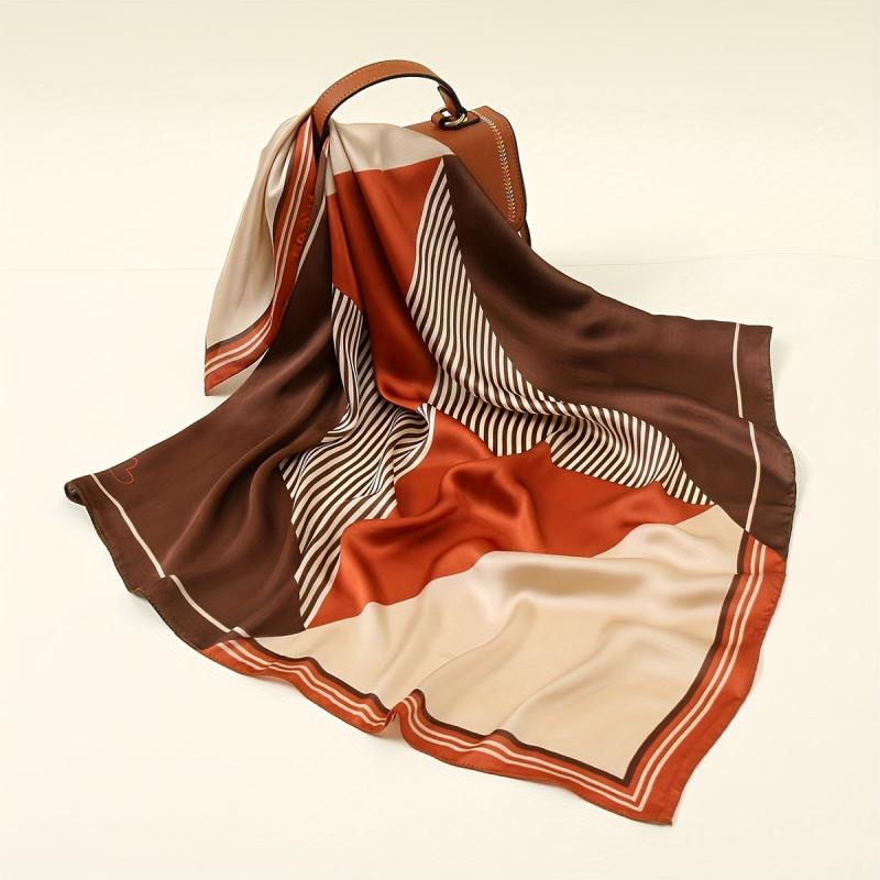 Geometric Striped Silk Scarf Neckerchief Head Wrap Hair Accessories