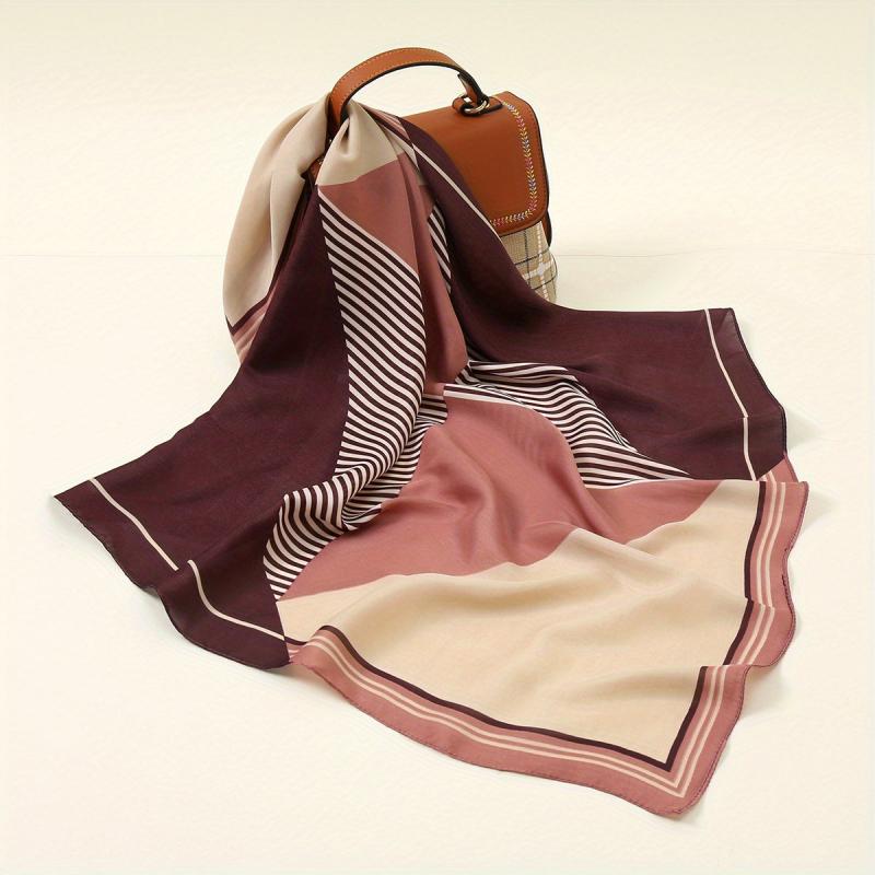 Geometric Striped Silk Scarf Neckerchief Head Wrap Hair Accessories