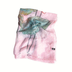 Lotus Print Pink Scarf Oversized Thin Shawl Silk Head Wrap