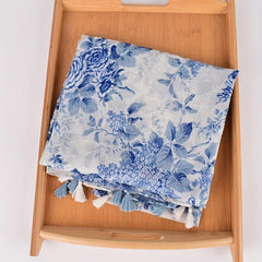 Light Tassel Scarf Classic Flower Pattern Shawl Casual Windproof Head Wrap