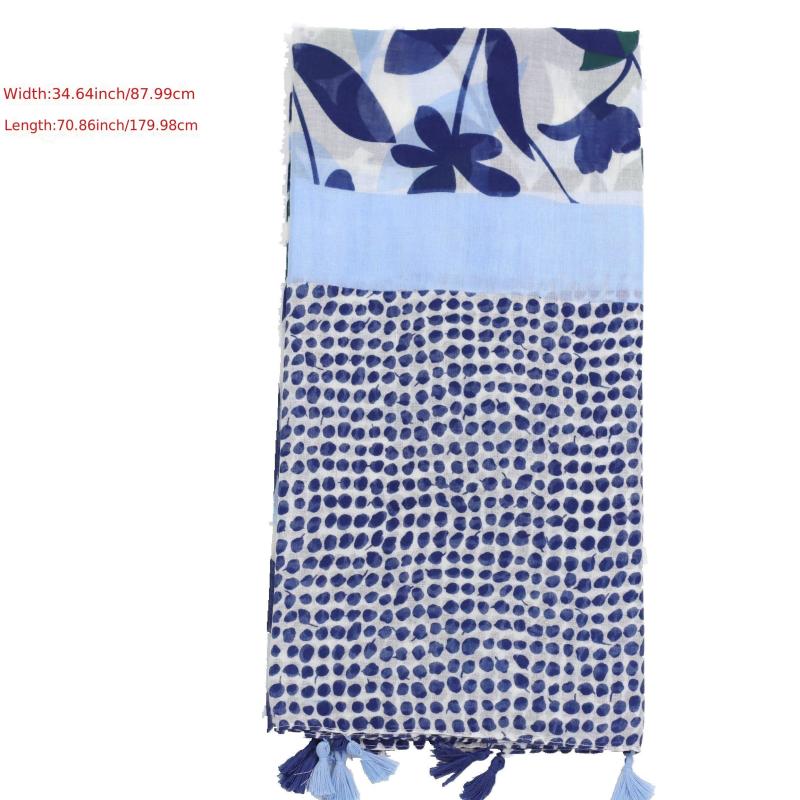 Flower & Leaves Print Fringe Trim Scarf Shawl Wrap Casual Head Wrap