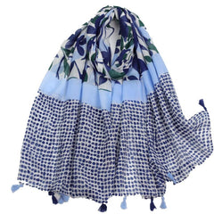 Flower & Leaves Print Fringe Trim Scarf Shawl Wrap Casual Head Wrap