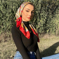 Paisley Print Square Scarf Satin Bandana Silk Hijab Women Head Wraps