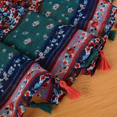 Boho Floral Print Tassel Scarf Block Shawl
