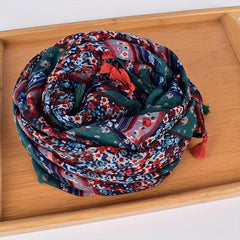 Boho Floral Print Tassel Scarf Block Shawl