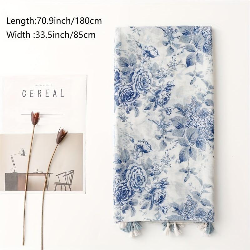 Ink Painting Flower Print Scarf Classic Tassel Shawl Windproof Head Wrap