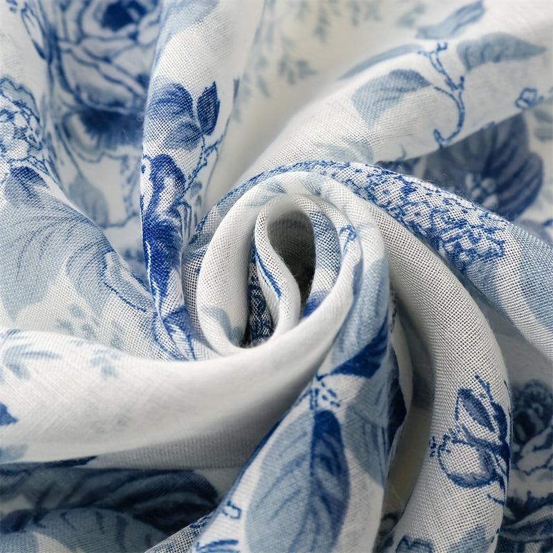 Ink Painting Flower Print Scarf Classic Tassel Shawl Windproof Head Wrap