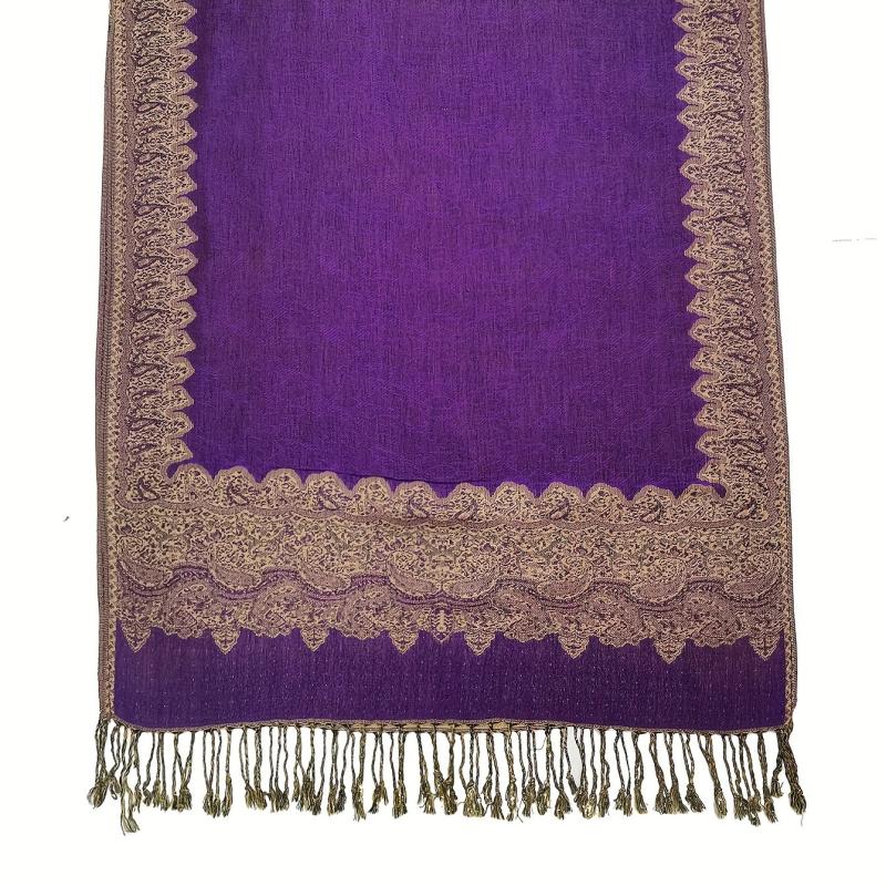 Large Tassel Scarf Violet Paisley Jacquard Vintage Shawl