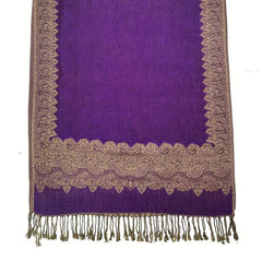 Large Tassel Scarf Violet Paisley Jacquard Vintage Shawl