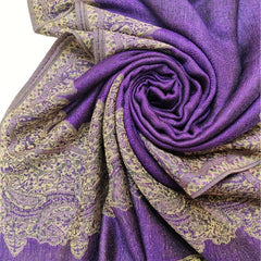 Large Tassel Scarf Violet Paisley Jacquard Vintage Shawl