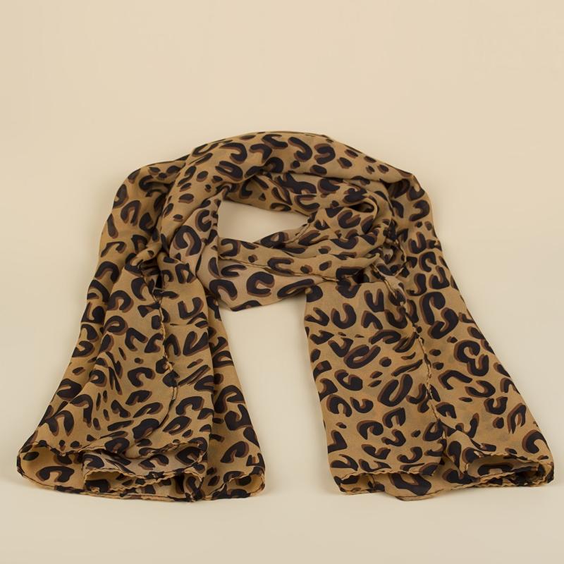 Leopard Print Chiffon Scarf Lightweight Floral Beach Wrap Shawl