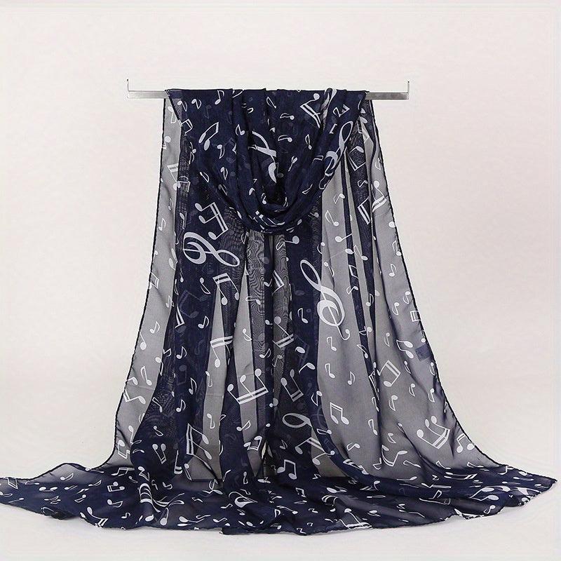 Musical Note Print Casual Scarf Solid Gauze Shawl Head Wrap