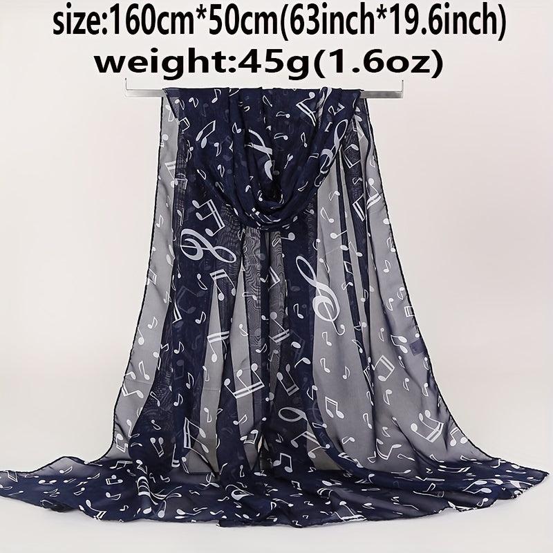 Musical Note Print Casual Scarf Solid Gauze Shawl Head Wrap