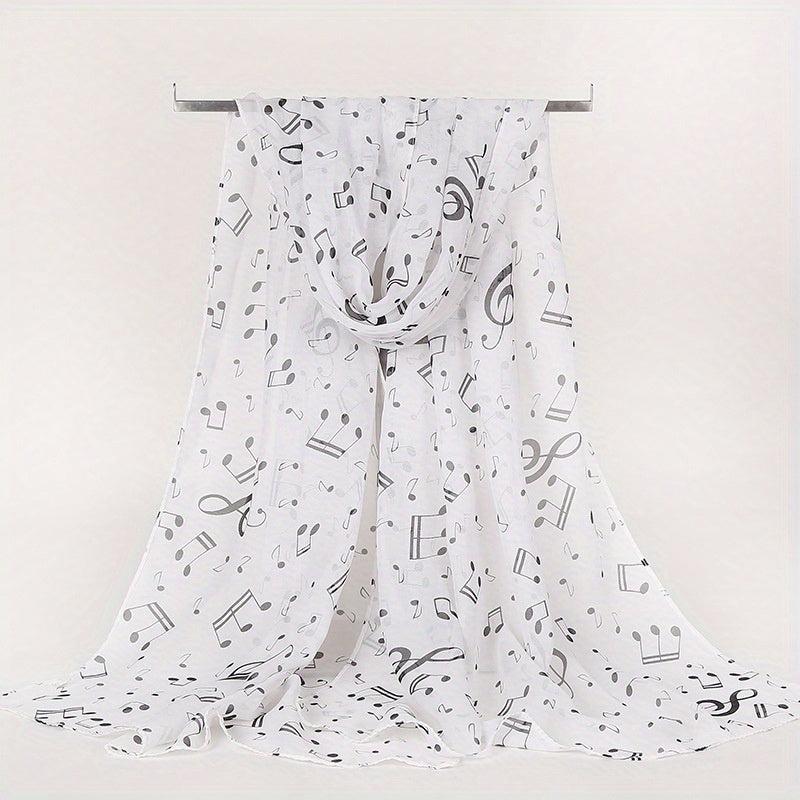 Musical Note Print Casual Scarf Solid Gauze Shawl Head Wrap