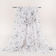Musical Note Print Casual Scarf Solid Gauze Shawl Head Wrap