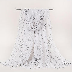 Musical Note Print Casual Scarf Solid Gauze Shawl Head Wrap
