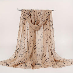 Musical Note Print Casual Scarf Solid Gauze Shawl Head Wrap