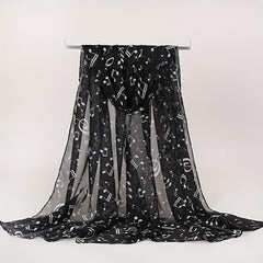 Musical Note Print Casual Scarf Solid Gauze Shawl Head Wrap