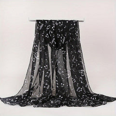 Musical Note Print Casual Scarf Solid Gauze Shawl Head Wrap