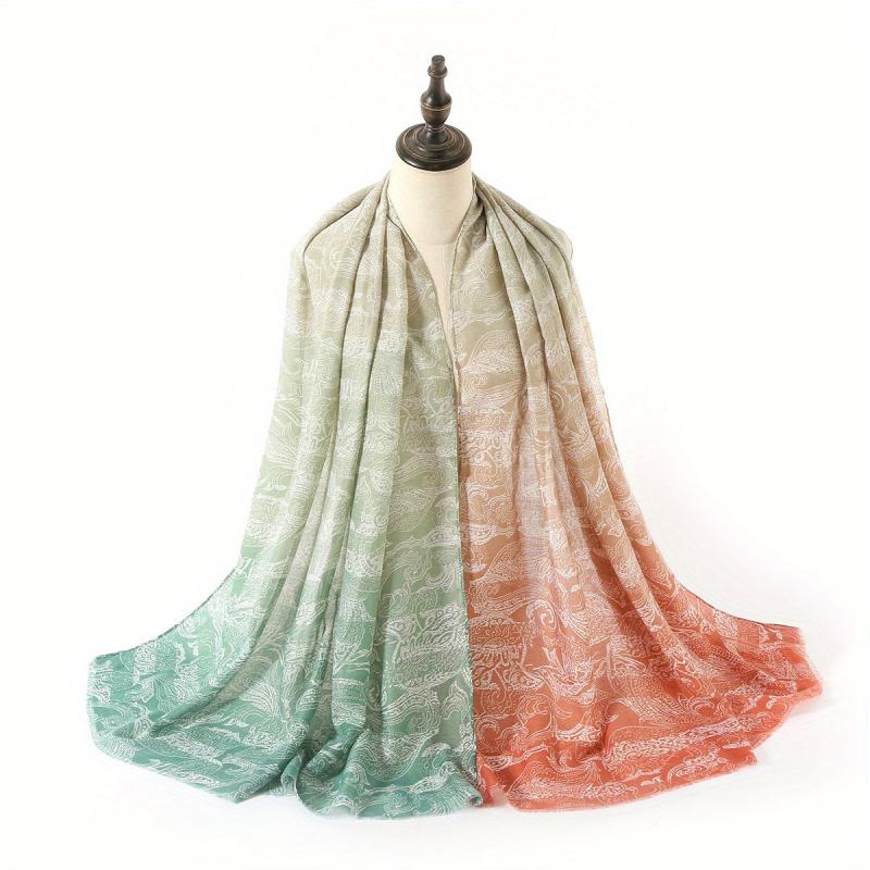Paisley Print Scarf Boho Block Shawl Frayed Edge Windproof Head Wrap Sunscreen
