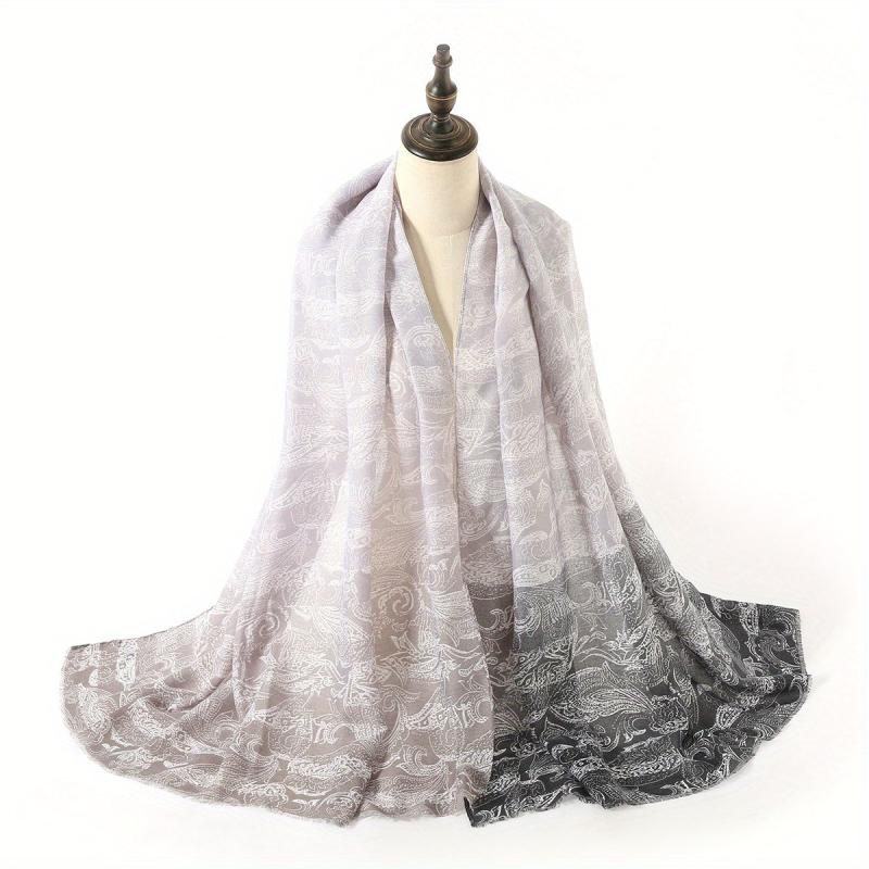 Paisley Print Scarf Boho Block Shawl Frayed Edge Windproof Head Wrap Sunscreen
