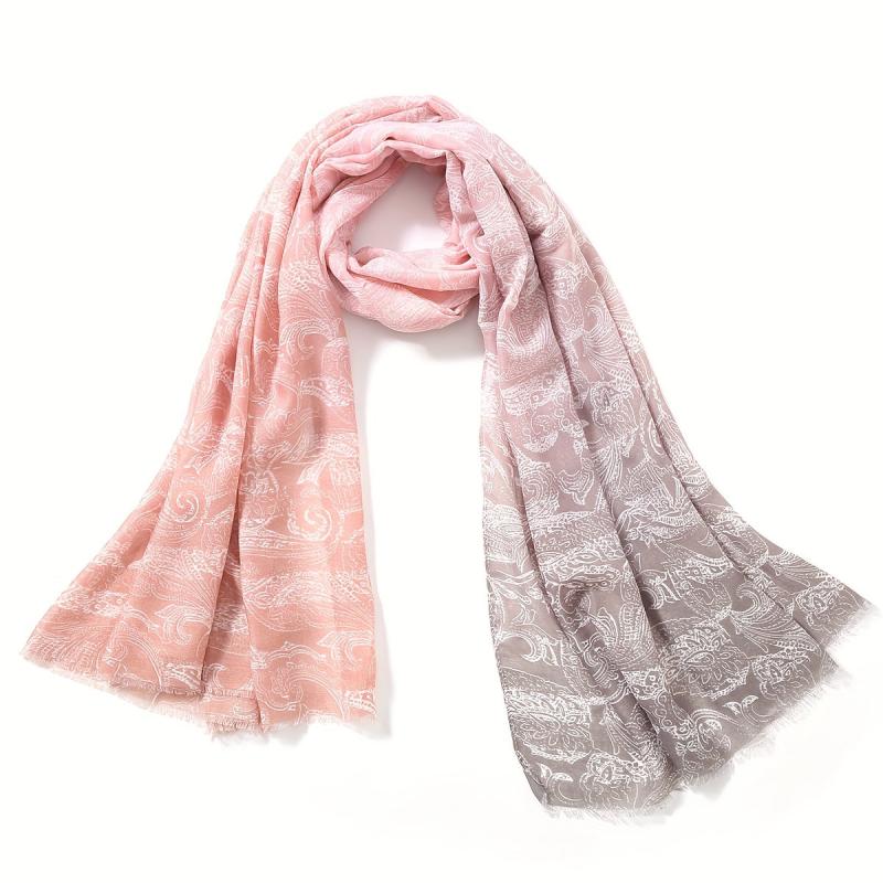 Paisley Print Scarf Boho Block Shawl Frayed Edge Windproof Head Wrap Sunscreen