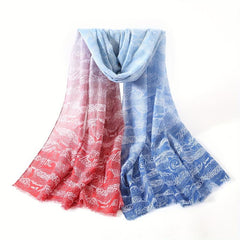 Paisley Print Scarf Boho Block Shawl Frayed Edge Windproof Head Wrap Sunscreen