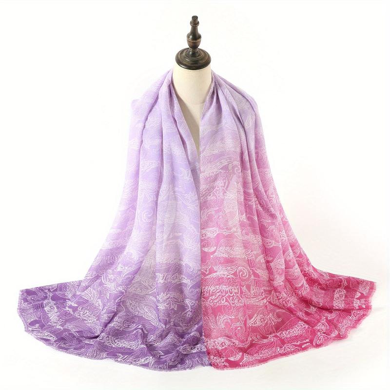 Paisley Print Scarf Boho Block Shawl Frayed Edge Windproof Head Wrap Sunscreen