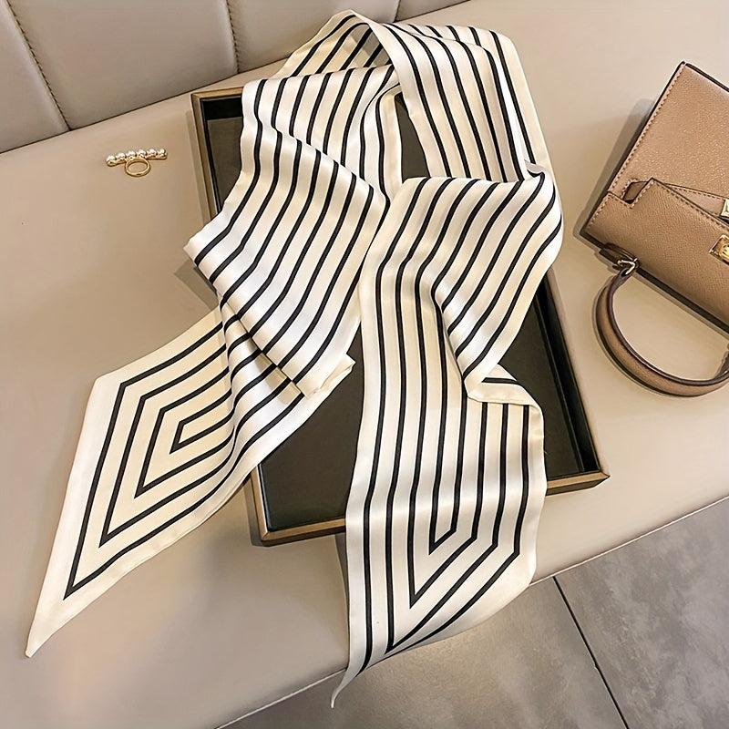 Stripe Print Skinny Scarf Satin Neck Tie Scarf Decorative Handle Bag