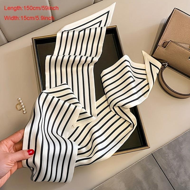 Stripe Print Skinny Scarf Satin Neck Tie Scarf Decorative Handle Bag