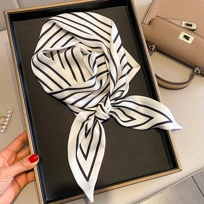 Stripe Print Skinny Scarf Satin Neck Tie Scarf Decorative Handle Bag