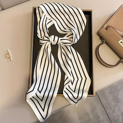 Stripe Print Skinny Scarf Satin Neck Tie Scarf Decorative Handle Bag