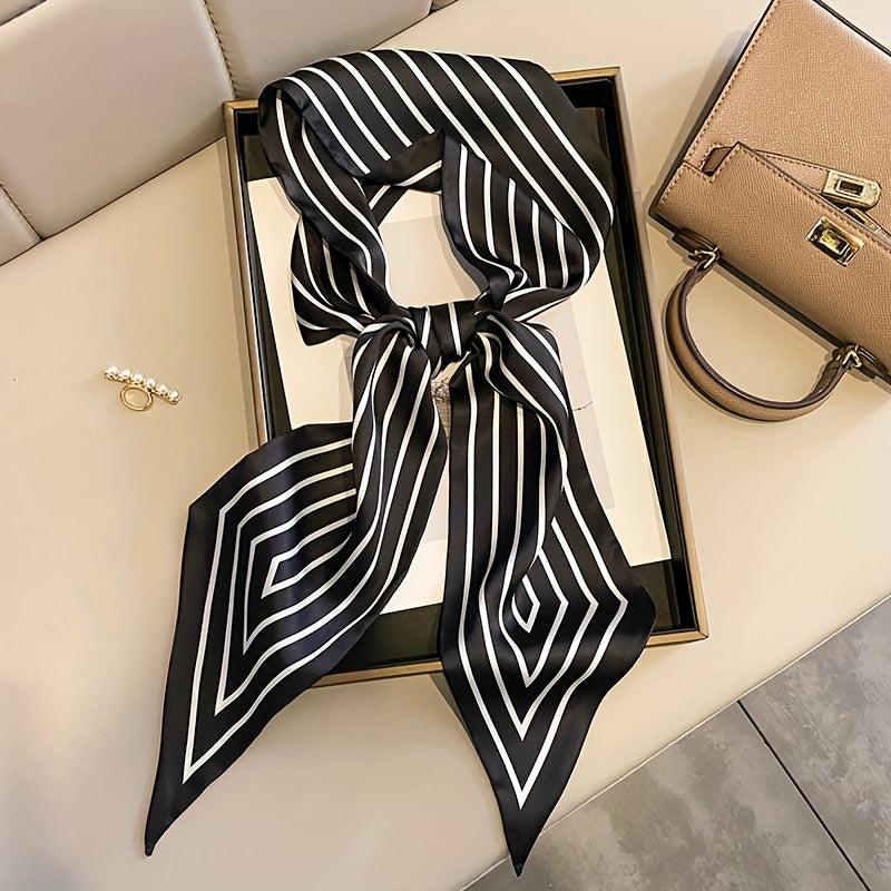 Stripe Print Skinny Scarf Satin Neck Tie Scarf Decorative Handle Bag