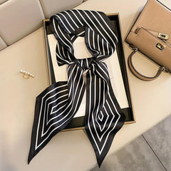 Stripe Print Skinny Scarf Satin Neck Tie Scarf Decorative Handle Bag